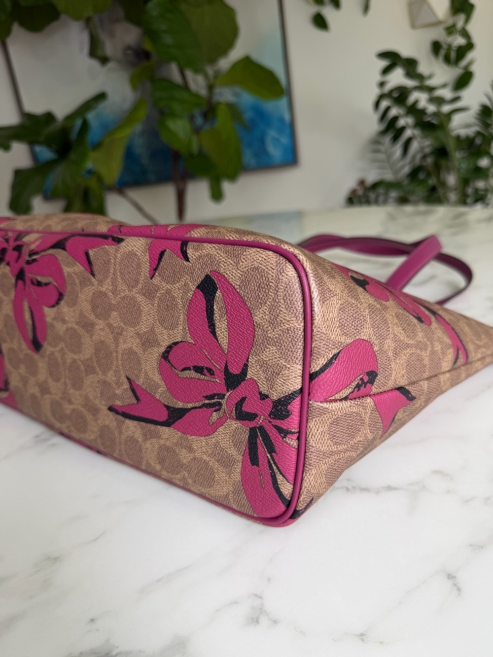 Coach Gallery Tote Bag In Signature Canvas With Bow Print CZ174 Tan Pink Multi - Picture 8 of 12